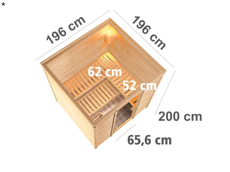 Karibu Sauna Mojave inkl. 9-kW-Ofen mit externer Steuerung, ohne Dachkranz, mit energiesparender Sau - Image 3