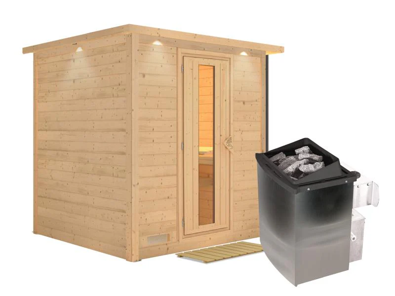 Karibu Sauna Mojave inkl. 9-kW-Ofen mit interner Steuerung, mit Dachkranz, mit energiesparender Saun - Image 2