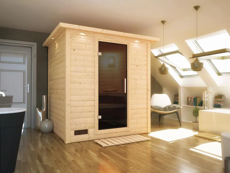 Karibu Sauna Mojave inkl. 9-kW-Ofen mit interner Steuerung, mit Dachkranz, mit moderner Saunatür - Image 4