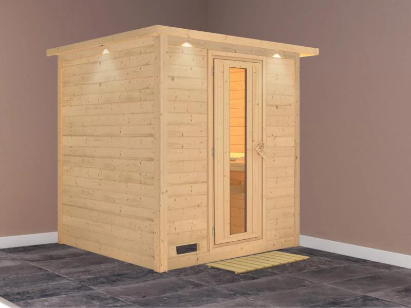 Karibu Sauna Mojave ohne Ofen, mit Dachkranz, mit energiesparender Saunatür - Image 2