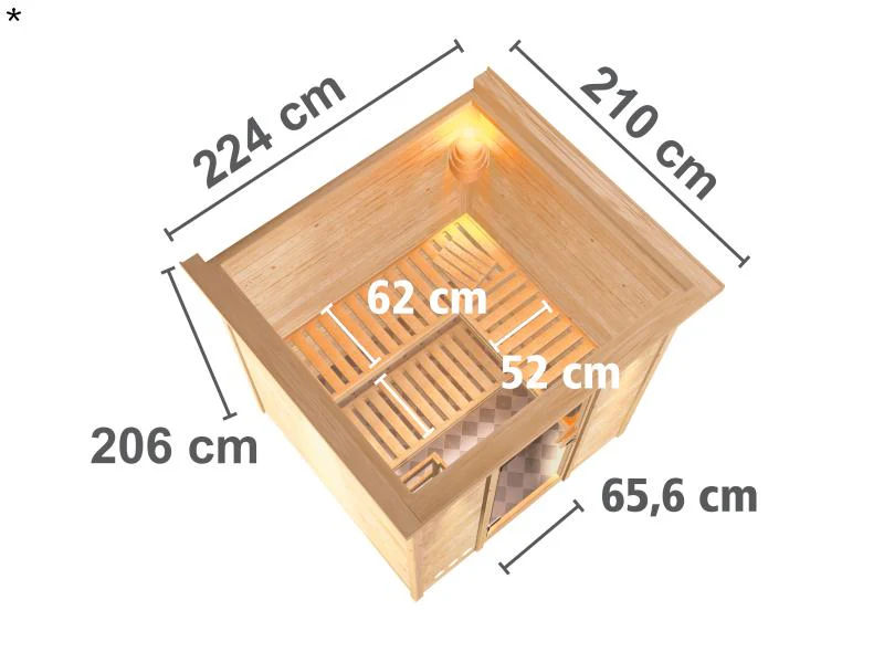 Karibu Sauna Mojave ohne Ofen, mit Dachkranz, mit Klarglas Ganzglastür - Image 3