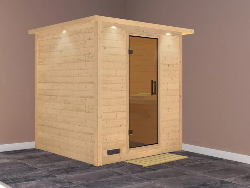 Karibu Sauna Mojave ohne Ofen, mit Dachkranz, mit moderner Saunatür - Image 2