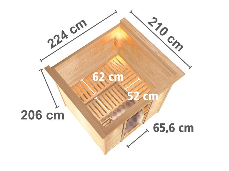 Karibu Sauna Mojave ohne Ofen, mit Dachkranz, mit moderner Saunatür - Image 3