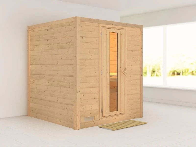 Karibu Sauna Mojave ohne Ofen, ohne Dachkranz, mit energiesparender Saunatür