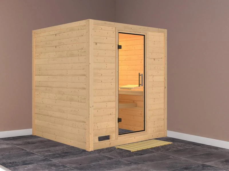Karibu Sauna Mojave ohne Ofen, ohne Dachkranz, mit Klarglas Ganzglastür - Image 2