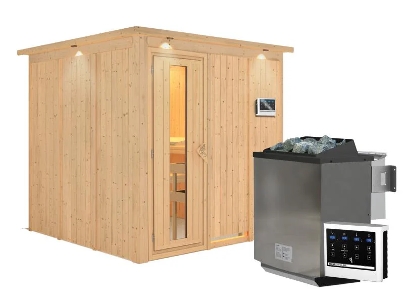 Karibu Sauna Rodin inkl. 9-kW-Bioofen mit externer Steuerung, mit Dachkranz, mit energiesparender Sa - Image 2