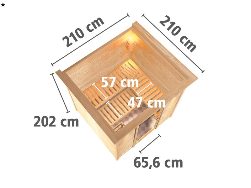 Karibu Sauna Rodin inkl. 9-kW-Ofen mit externer Steuerung, mit Dachkranz, mit moderner Saunatür - Image 3