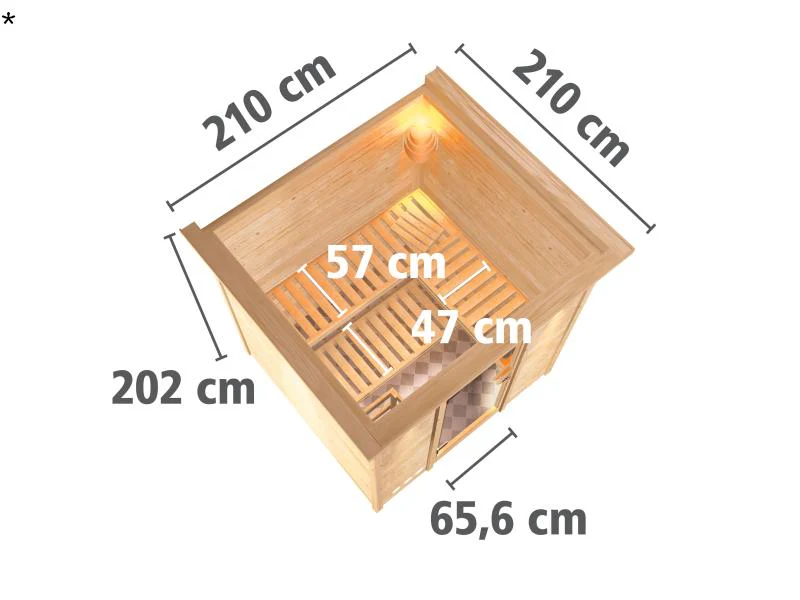 Karibu Sauna Rodin inkl. 9-kW-Ofen mit interner Steuerung, mit Dachkranz, mit energiesparender Sauna - Image 3