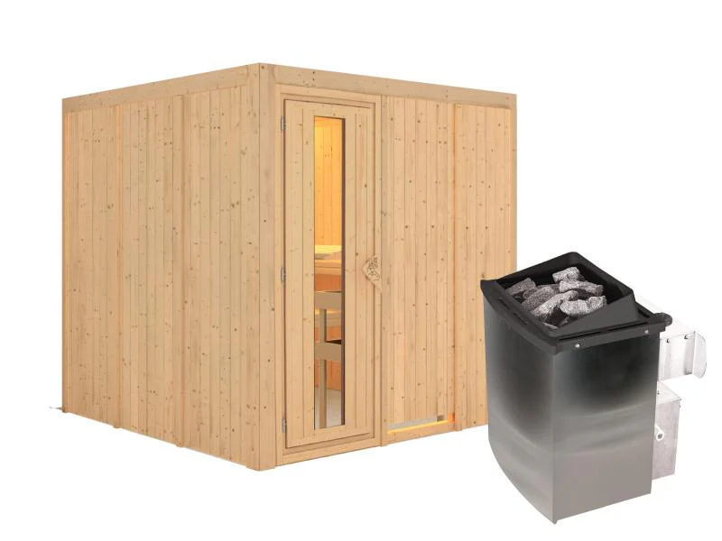 Karibu Sauna Rodin inkl. 9-kW-Ofen mit interner Steuerung, ohne Dachkranz, mit energiesparender Saun - Image 2