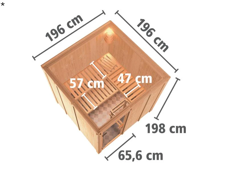 Karibu Sauna Rodin inkl. 9-kW-Ofen mit interner Steuerung, ohne Dachkranz, mit energiesparender Saun - Image 3