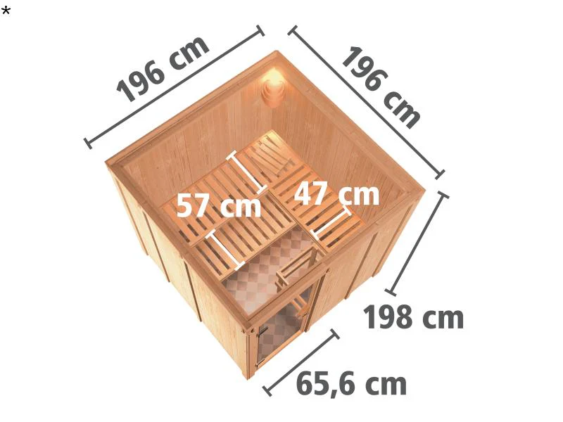 Karibu Sauna Rodin inkl. 9-kW-Ofen mit interner Steuerung, ohne Dachkranz, mit moderner Saunatür - Image 3