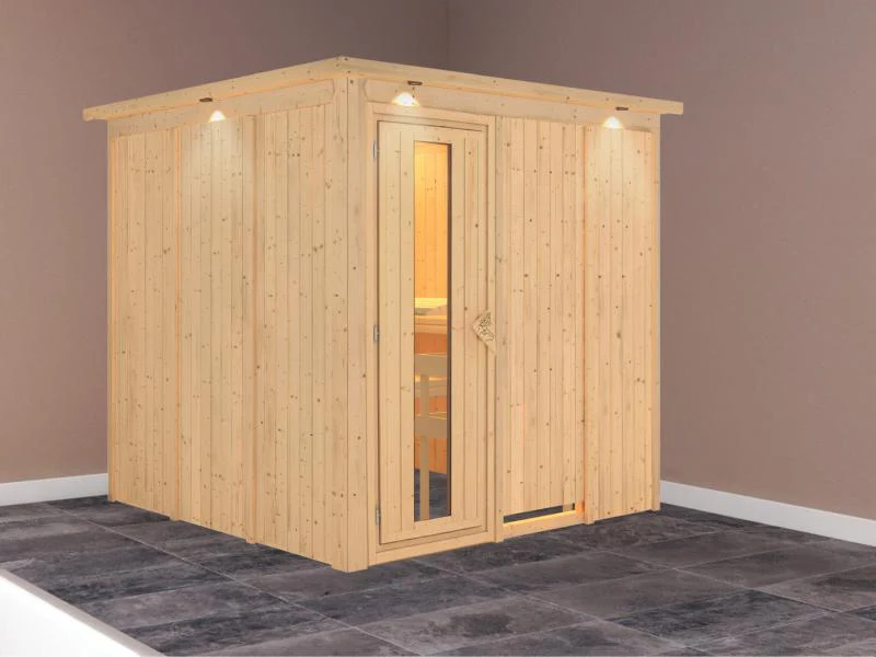 Karibu Sauna Rodin ohne Ofen, mit Dachkranz, mit energiesparender Saunatür - Image 2
