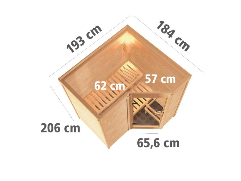 Karibu Sauna Sahib 1 inkl. 9 kW Bioofen ext. Steuerung, mit energiesparender Saunatür -ohne Dachkran - Image 3