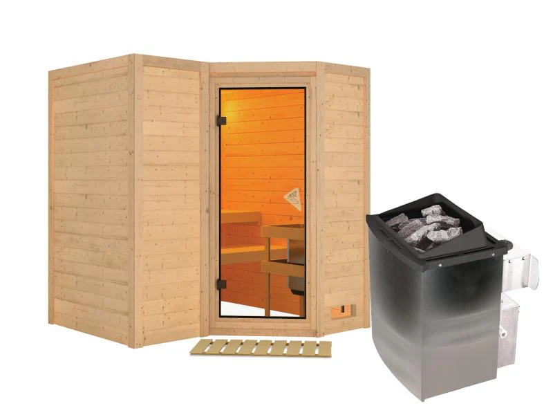 Karibu Sauna Sahib 1 inkl. 9 kW Ofen integr. Steuerung, mit klassischer Saunatür -ohne Dachkranz- - Image 2