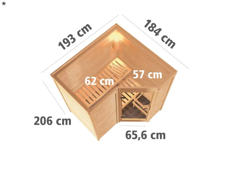 Karibu Sauna Sahib 1 inkl. 9 kW Ofen integr. Steuerung, mit moderner Saunatür -ohne Dachkranz- - Image 3