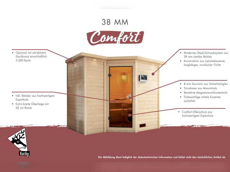 Karibu Sauna Sahib 1, ohne Ofen, mit energiesparender Saunatür -ohne Dachkranz- - Image 8