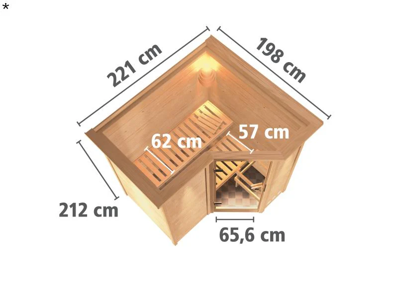 Karibu Sauna Sahib 1 ohne Ofen, mit Klarglas-Ganzglastür -mit Dachkranz- - Image 3