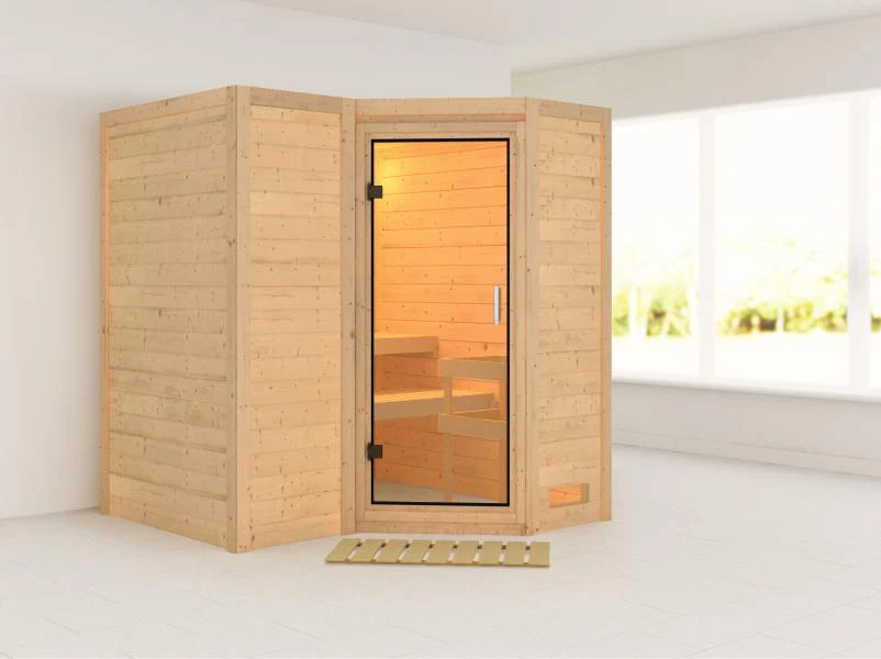Karibu Sauna Sahib 1 ohne Ofen, mit Klarglas Ganzglastür -ohne Dachkranz- - Image 2