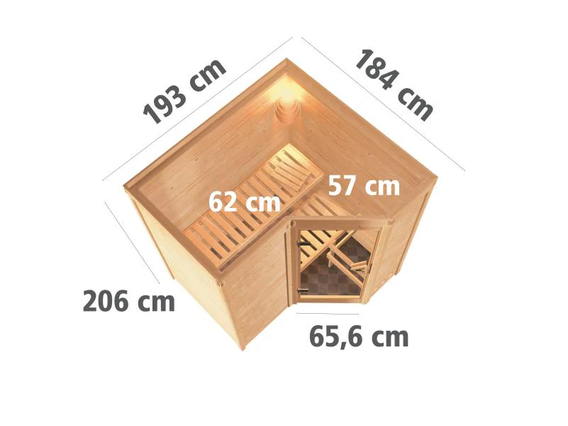 Karibu Sauna Sahib 1 ohne Ofen, mit Klarglas Ganzglastür -ohne Dachkranz- - Image 3