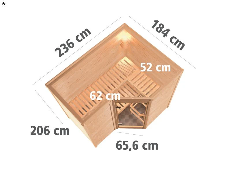 Karibu Sauna Sahib 2 inkl. 9-kW-Ofen mit interner Steuerung, ohne Dachkranz, mit energiesparender Sa - Image 3
