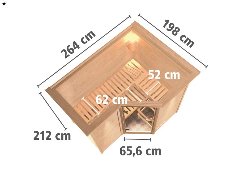 Karibu Sauna Sahib 2 ohne Ofen, mit Dachkranz, mit Klarglas Ganzglastür - Image 3