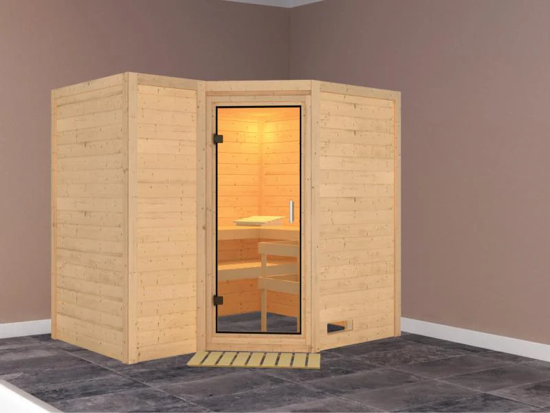 Karibu Sauna Sahib 2 ohne Ofen, ohne Dachkranz, mit Klarglas Ganzglastür - Image 2