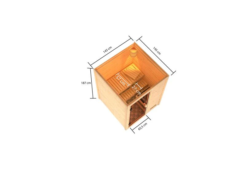 Karibu Sauna Sandra inkl. 9 kW Bioofen ext. Steuerung mit klassischer Tür -ohne Dachkranz- - Image 3