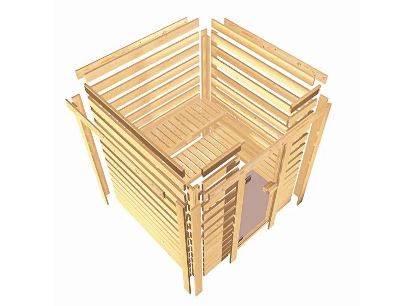 Karibu Sauna Sandra inkl. 9 kW Bioofen ext. Steuerung mit klassischer Tür -ohne Dachkranz- - Image 9