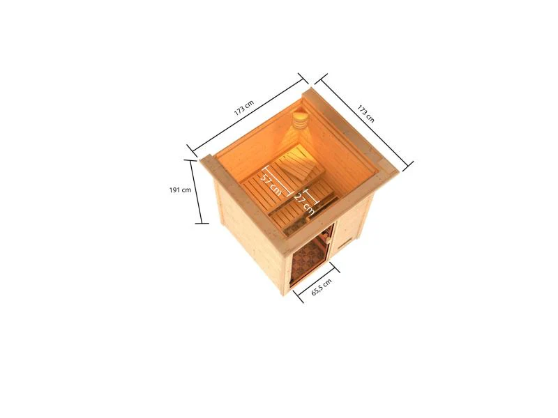 Karibu Sauna Sandra inkl. 9 kW Ofen ext. Steuerung mit klassischer Saunatür -mit Dachkranz- - Image 3