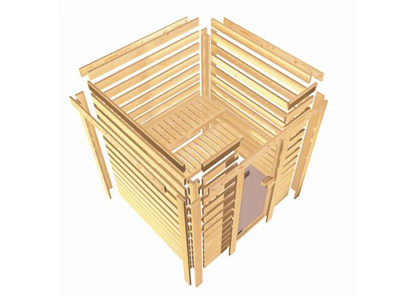 Karibu Sauna Sandra inkl. 9 kW Ofen integr. Steuerung mit klassischer Saunatür -ohne Dachkranz- - Image 8