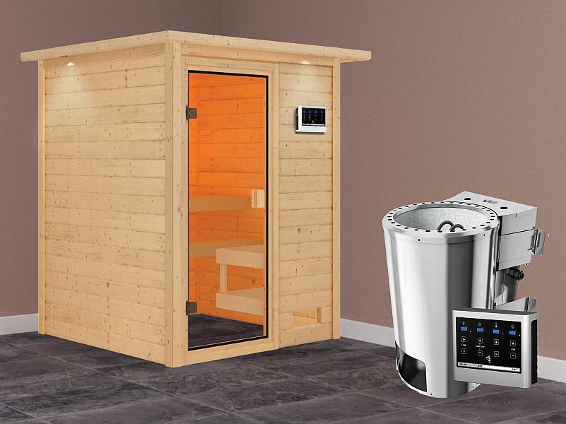 Karibu Sauna Sandra mit 3,6 kW Bioofen ext. Strg und Dachkranz 38 mm - Image 2