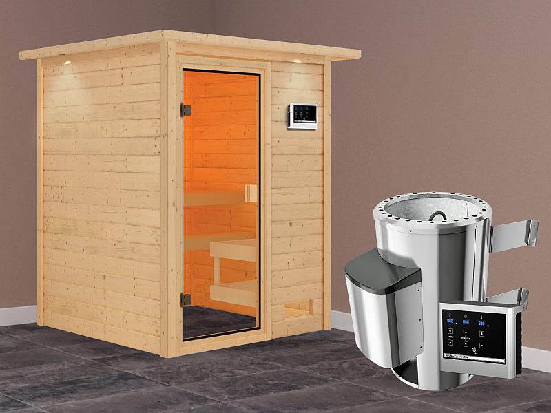 Karibu Sauna Sandra mit 3,6 kW Ofen ext. Strg und Dachkranz 38 mm - Image 2