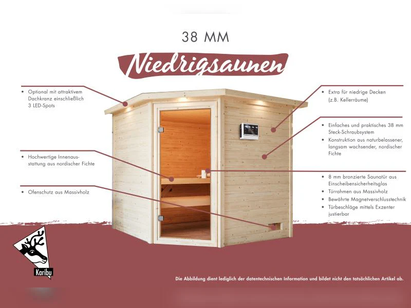 Karibu Sauna Selena inkl. 9 kW Bioofen ext. Steuerung mit klassischer Saunatür -ohne Dachkranz- - Image 10