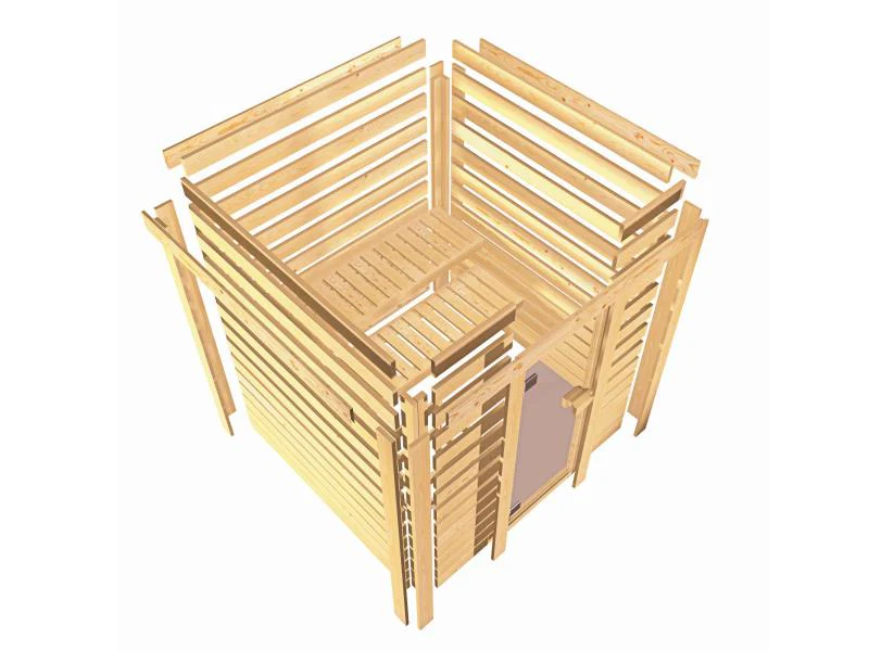 Karibu Sauna Selena inkl. 9 kW Ofen ext. Steuerung mit klassischer Saunatür -mit Dachkranz- - Image 10