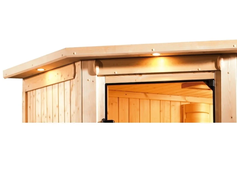 Karibu Sauna Selena inkl. 9 kW Ofen integr. Steuerung mit klassischer Saunatür -mit Dachkranz- - Image 6