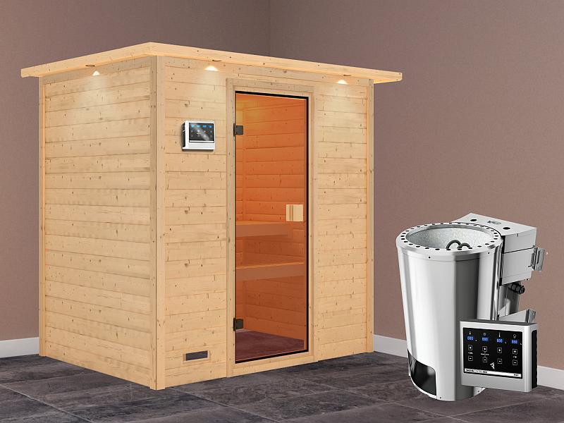 Karibu Sauna Selena mit 3,6 kW Bioofen ext. Strg und Dachkranz 38 mm - Image 2