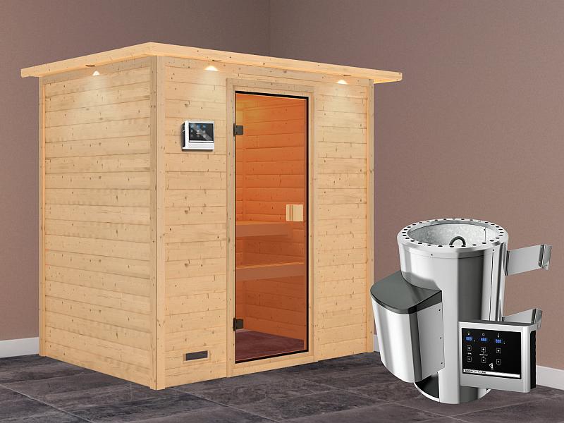 Karibu Sauna Selena mit 3,6 kW Ofen ext. Strg und Dachkranz 38 mm - Image 2
