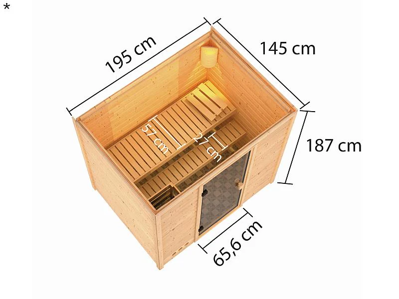Karibu Sauna Selena mit 3,6 kW Ofen integr. Strg 38 mm - Image 3