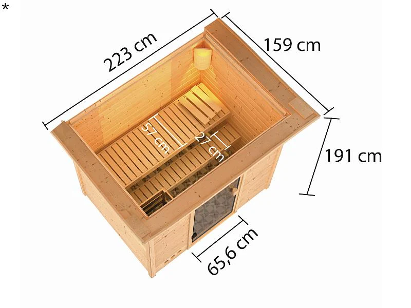 Karibu Sauna Selena mit 3,6 kW Ofen integr. Strg und Dachkranz 38 mm - Image 3