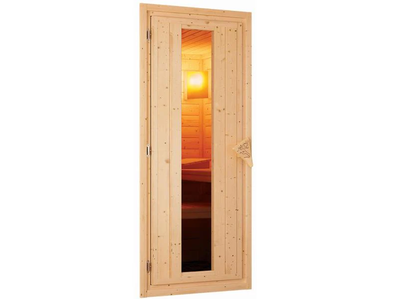 Karibu Sauna Siirin inkl. 9 kW Bioofen ext. Steuerung mit energiesparender Saunatür -mit Dachkranz- - Image 7