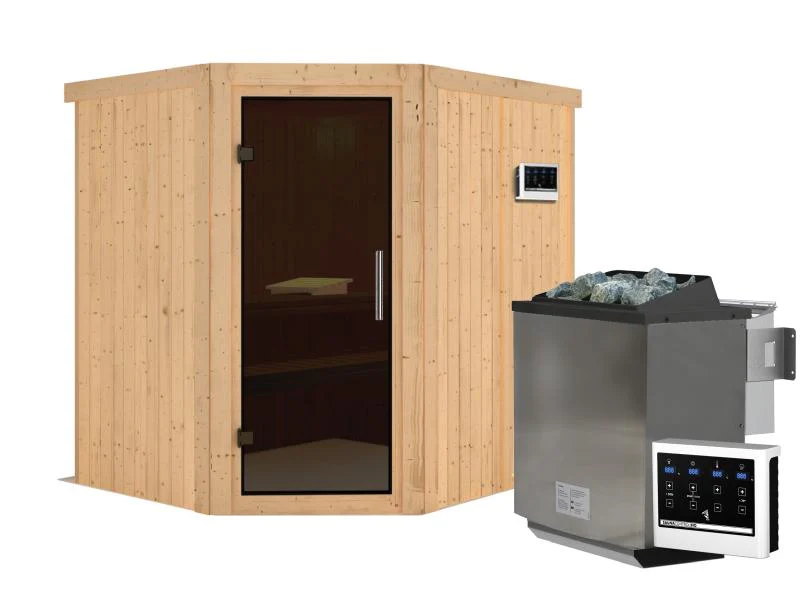 Karibu Sauna Siirin inkl. 9 kW Bioofen ext. Steuerung mit moderner Saunatür -ohne Dachkranz- - Image 2