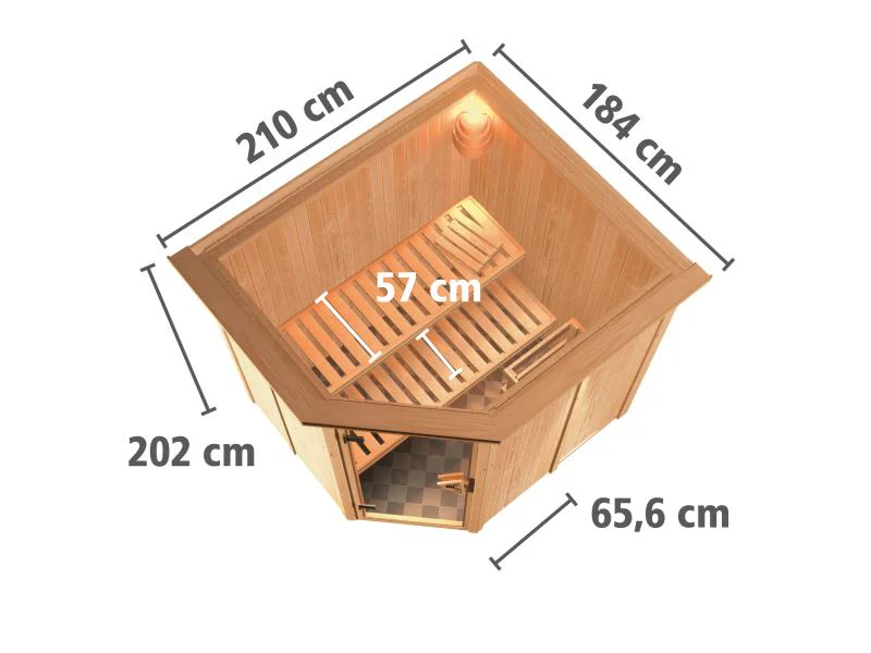 Karibu Sauna Siirin inkl. 9 kW Ofen ext. Steuerung mit energiesparender Saunatür - mit Dachkranz - - Image 3