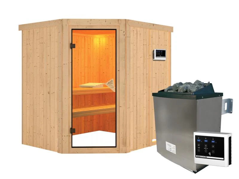 Karibu Sauna Siirin inkl. 9 kW Ofen ext. Steuerung mit klassischer Saunatür - ohne Dachkranz - - Image 2