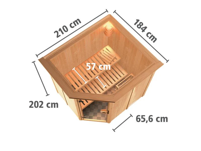 Karibu Sauna Siirin inkl. 9 kW Ofen ext. Steuerung mit moderner Saunatür -mit Dachkranz- - Image 3