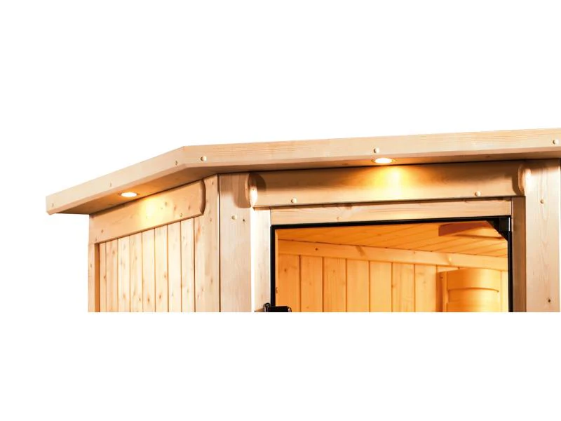 Karibu Sauna Siirin inkl. 9 kW Ofen integr. Steuerung mit energiesparender Saunatür - mit Dachkranz - Image 7