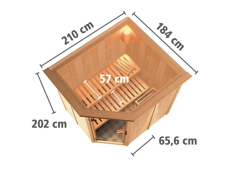 Karibu Sauna Siirin inkl. 9 kW Ofen integr. Steuerung mit klassischer Saunatür - mit Dachkranz - - Image 3