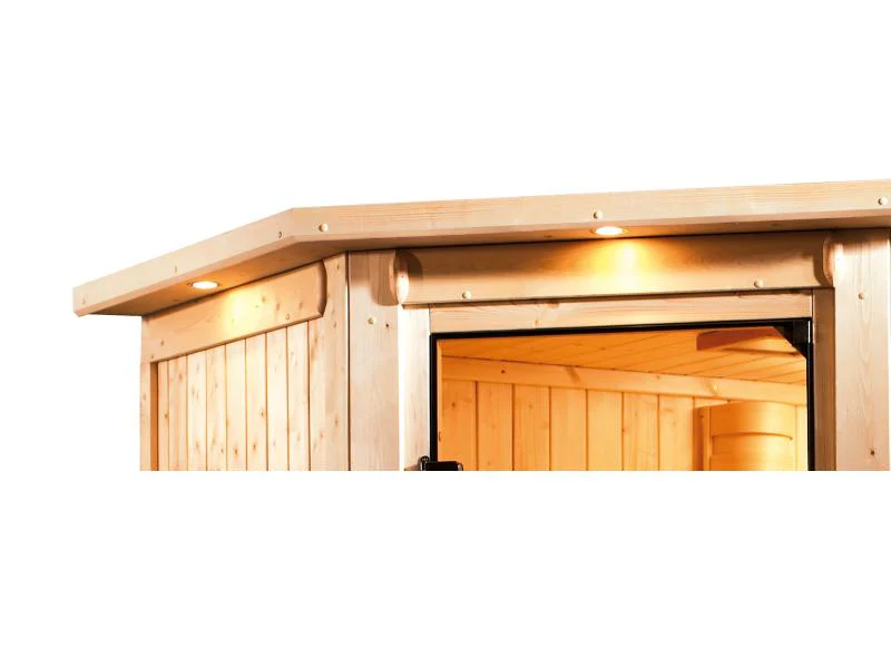 Karibu Sauna Siirin inkl. 9 kW Ofen integr. Steuerung mit klassischer Saunatür - mit Dachkranz - - Image 7