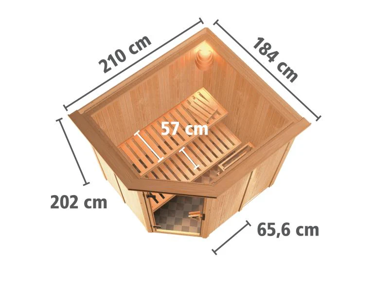 Karibu Sauna Siirin inkl. 9 kW Ofen ext. Steuerung mit klassischer Saunatür - mit Dachkranz - - Image 3