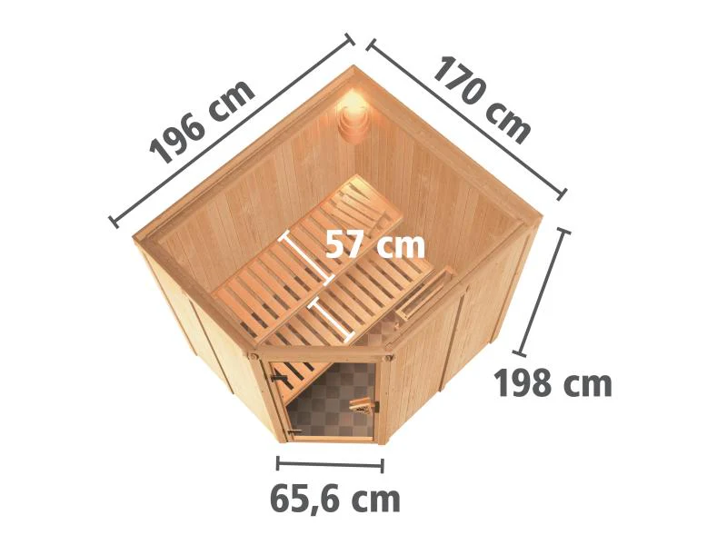 Karibu Sauna Siirin inkl. 9 kW Ofen integr. Steuerung mit klassischer Tür - ohne Dachkranz - - Image 3