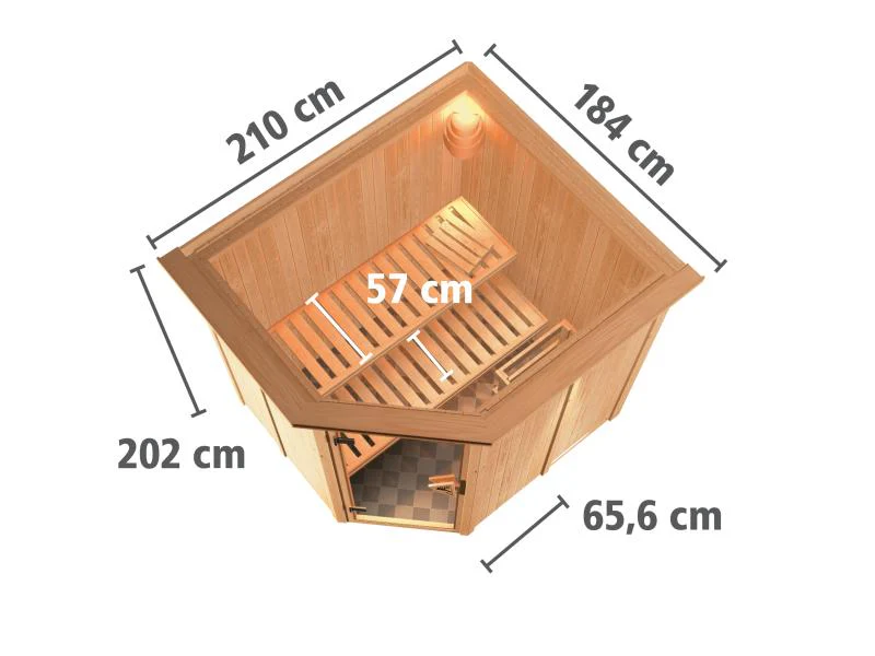 Karibu Sauna Siirin inkl. 9 kW Ofen integr. Steuerung mit moderner Saunatür -mit Dachkranz- - Image 3